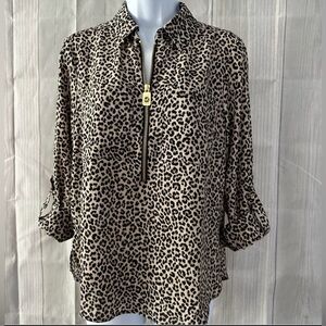 MICHAEL Michael Kors Leopard Print Blouse with Zipper